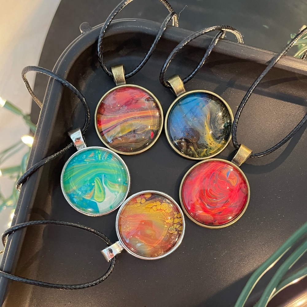 Acrylic Paint Pour Necklaces